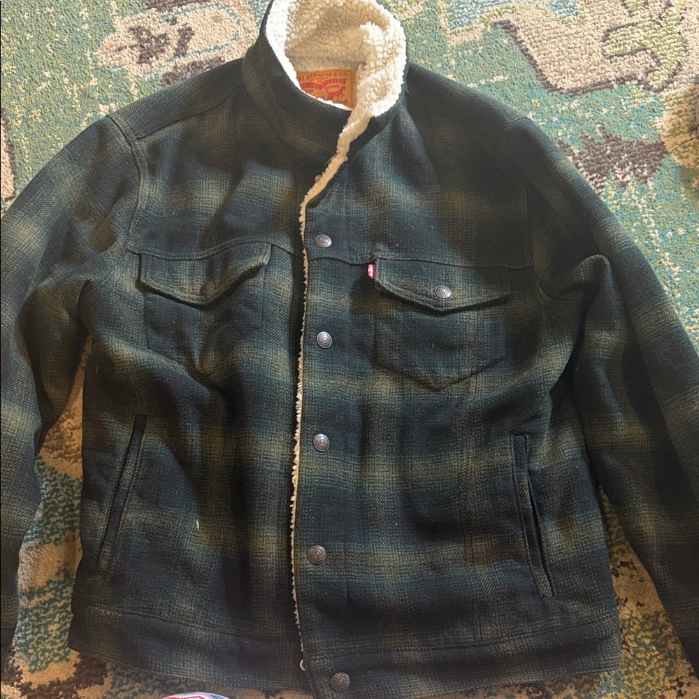 Levi's Men's Dark Green Plaid Sherpa Jacket